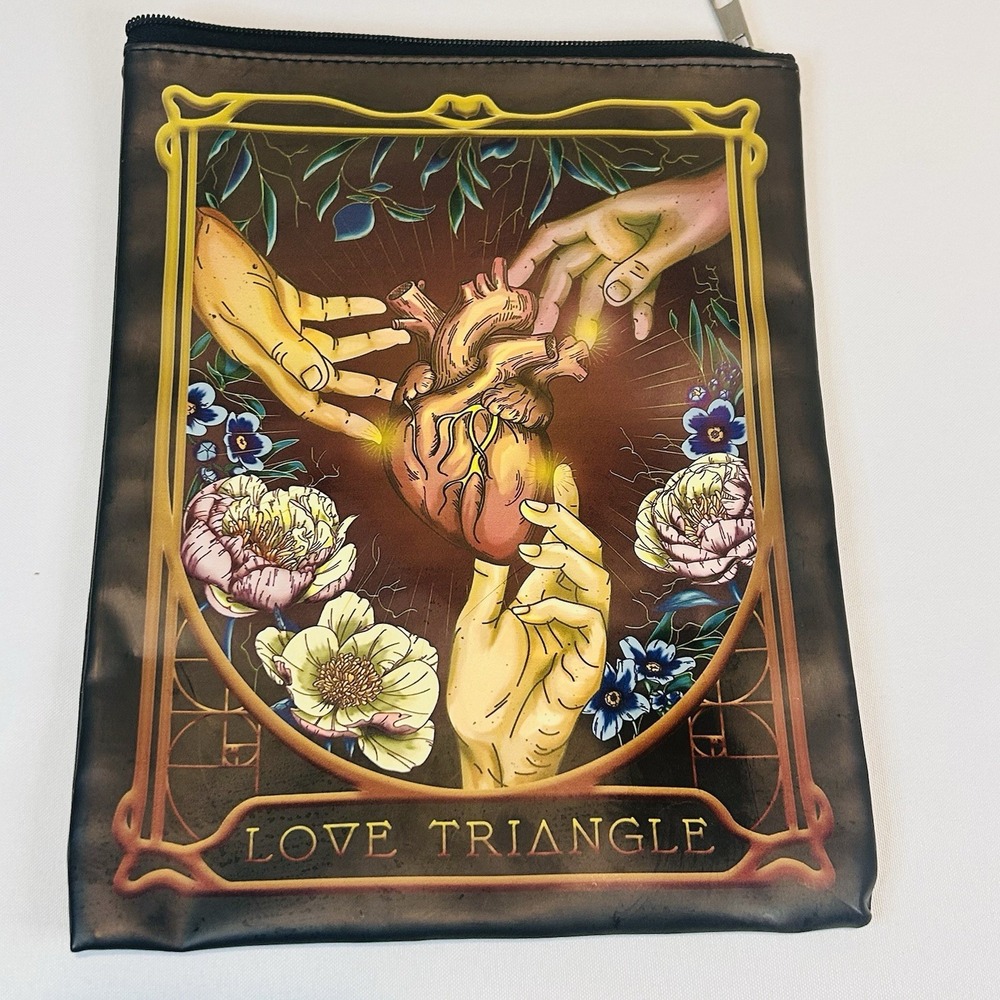 Tarot Card Zipper Pouch Vinyl Lined 12X9 Love Triangle Tarot Art Black